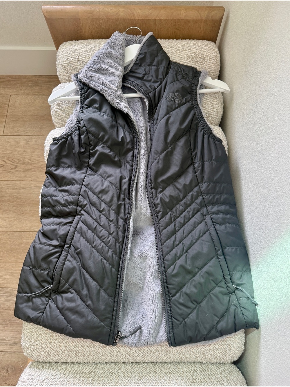 The North Face Women's Dark Gray Quilted Vest with Fleece Lining